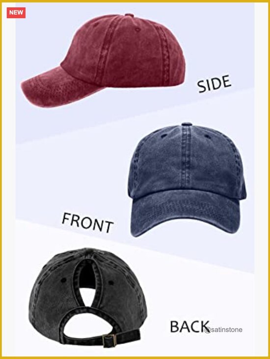 Vintage Washed Distressed Baseball Cap with Ponytail Hole Sport Golf Hat main image 6